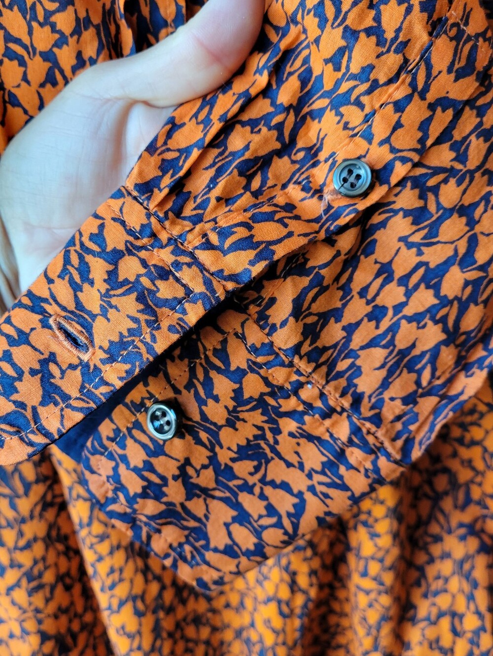 J Crew Factory Blue & Orange Floral Print Blouse Size Med Long Sleeve Collard - Picture 7 of 9